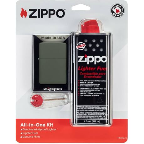 Набір Zippo Запальничка Zippo Green Matte 221+ бензин + кремені