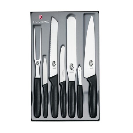 Кухонный набор Victorinox Kitchen Set 7шт с черн. ручкой (4 ножа, вилка, овощечистка, лопатка) Vx51103.7