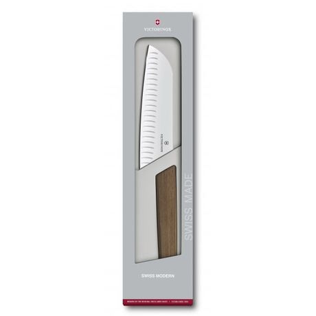 Кухонный нож Victorinox Swiss Modern Santoku 17см рифл. с орех. ручкой (GB) Vx69050.17KG